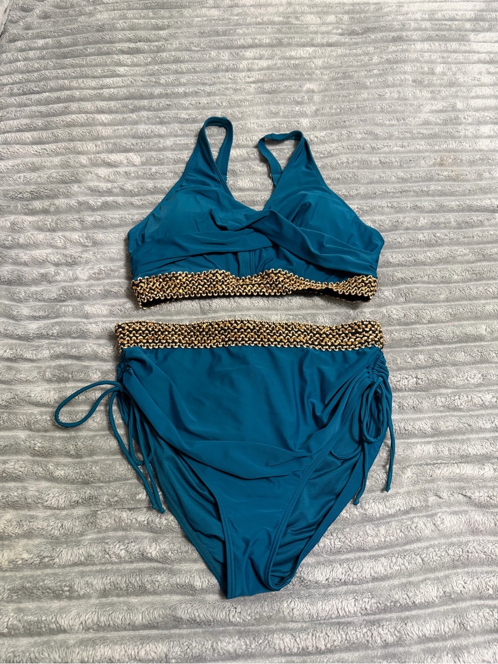 Aqua Eve Teal Two-Piece Swim Set with Gold Accent - women’s swim